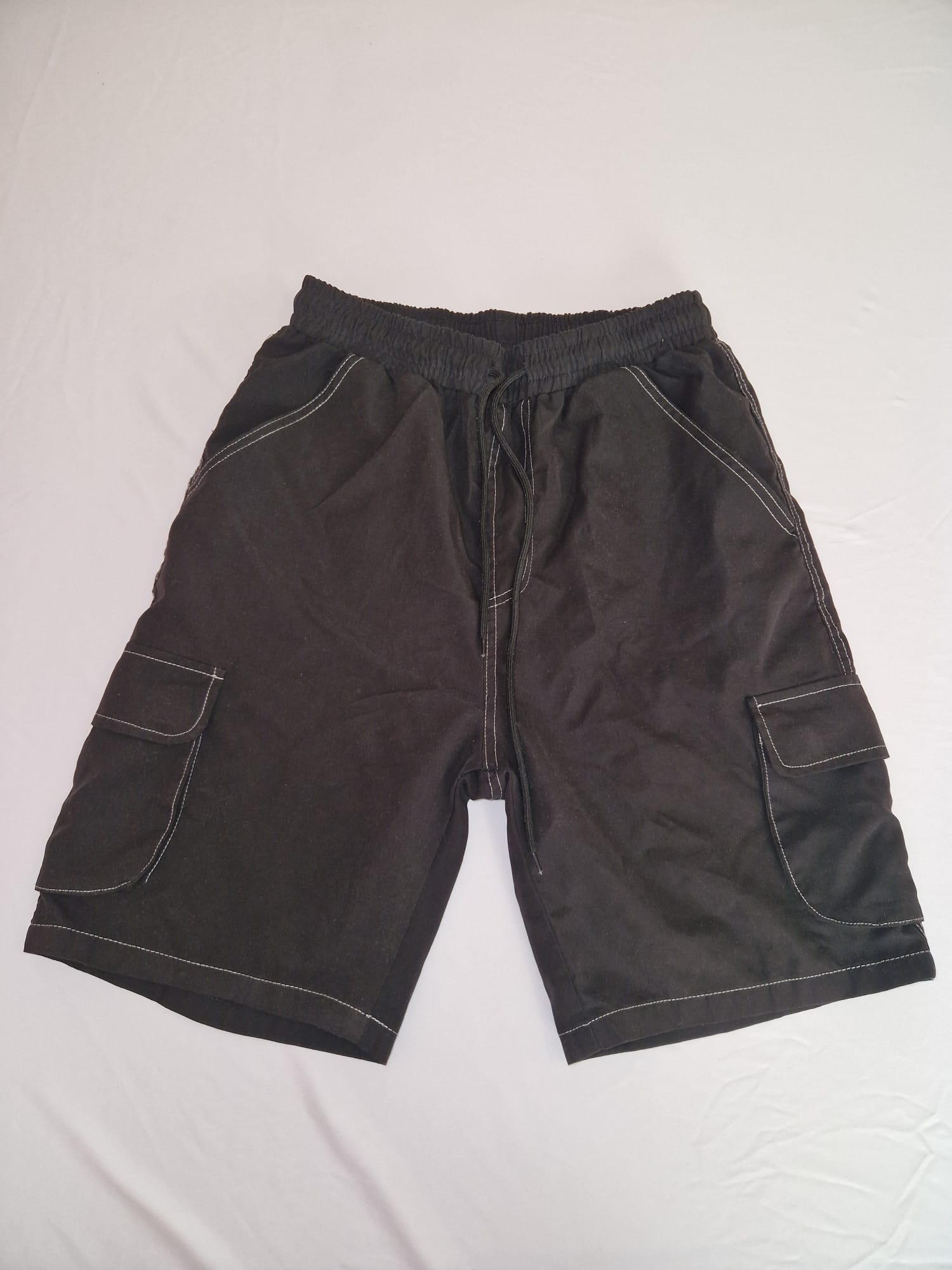 Black Utility Cargo Shorts with Contrast Stitching