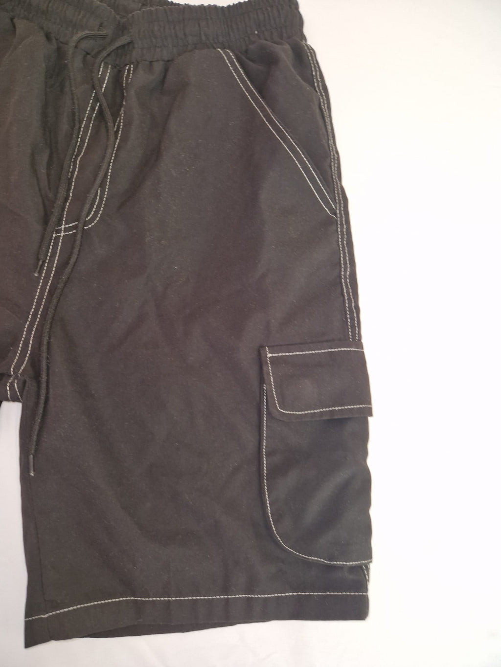 Black Utility Cargo Shorts with Contrast Stitching