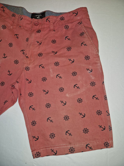 Coral Nautical Print Casual Shorts