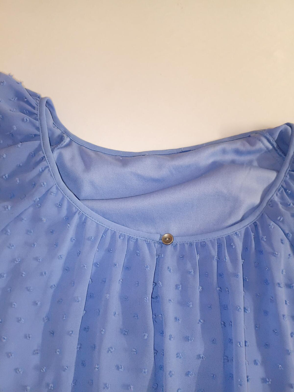 Blue Swiss Dot Sheer Blouse with Tie Detail