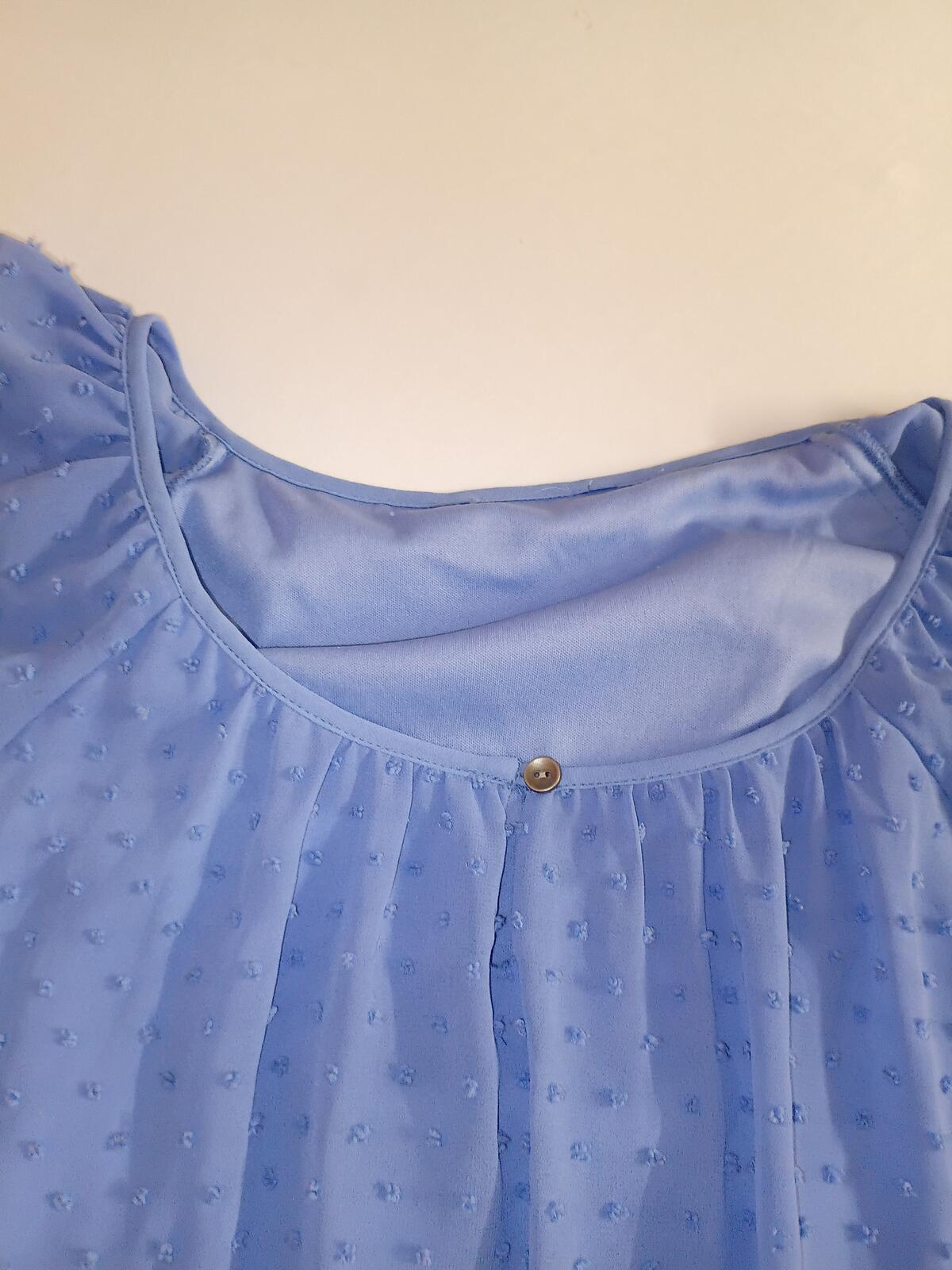 Blue Swiss Dot Sheer Blouse with Tie Detail