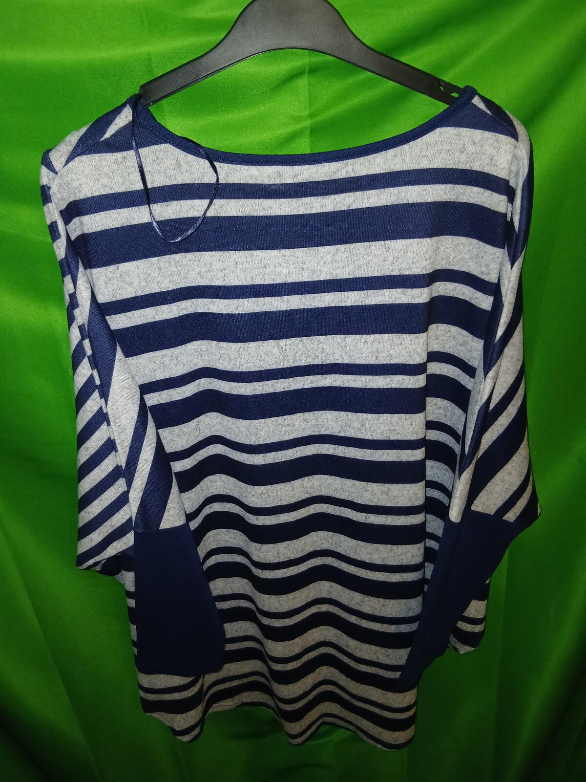 Bonprix Navy and Grey Stripe Batwing Top Size EUR 56/58 UK 32/34