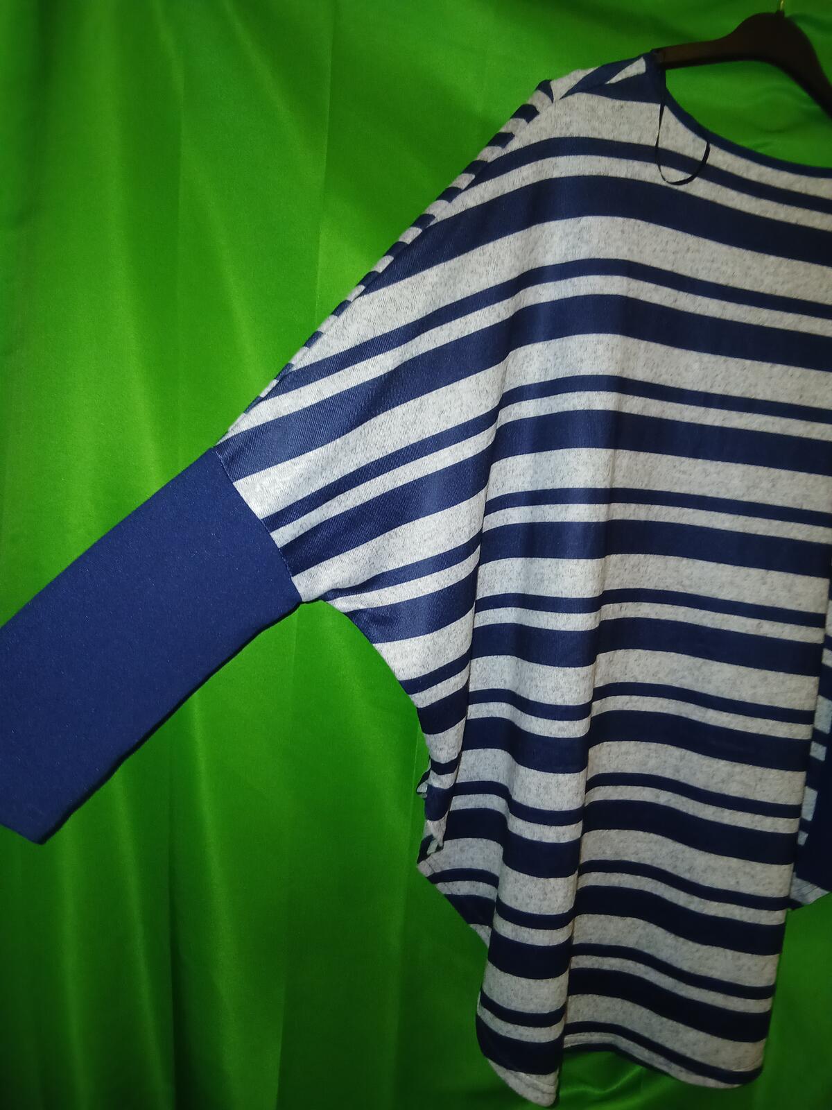 Bonprix Navy and Grey Stripe Batwing Top Size EUR 56/58 UK 32/34