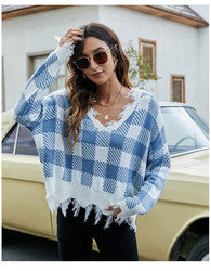 Women Plaid Autumn Sweater