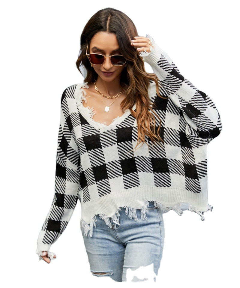 Women Plaid Autumn Sweater