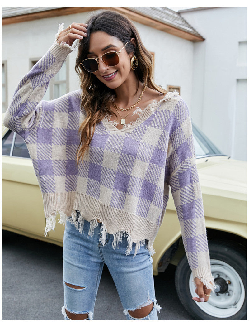 Women Plaid Autumn Sweater