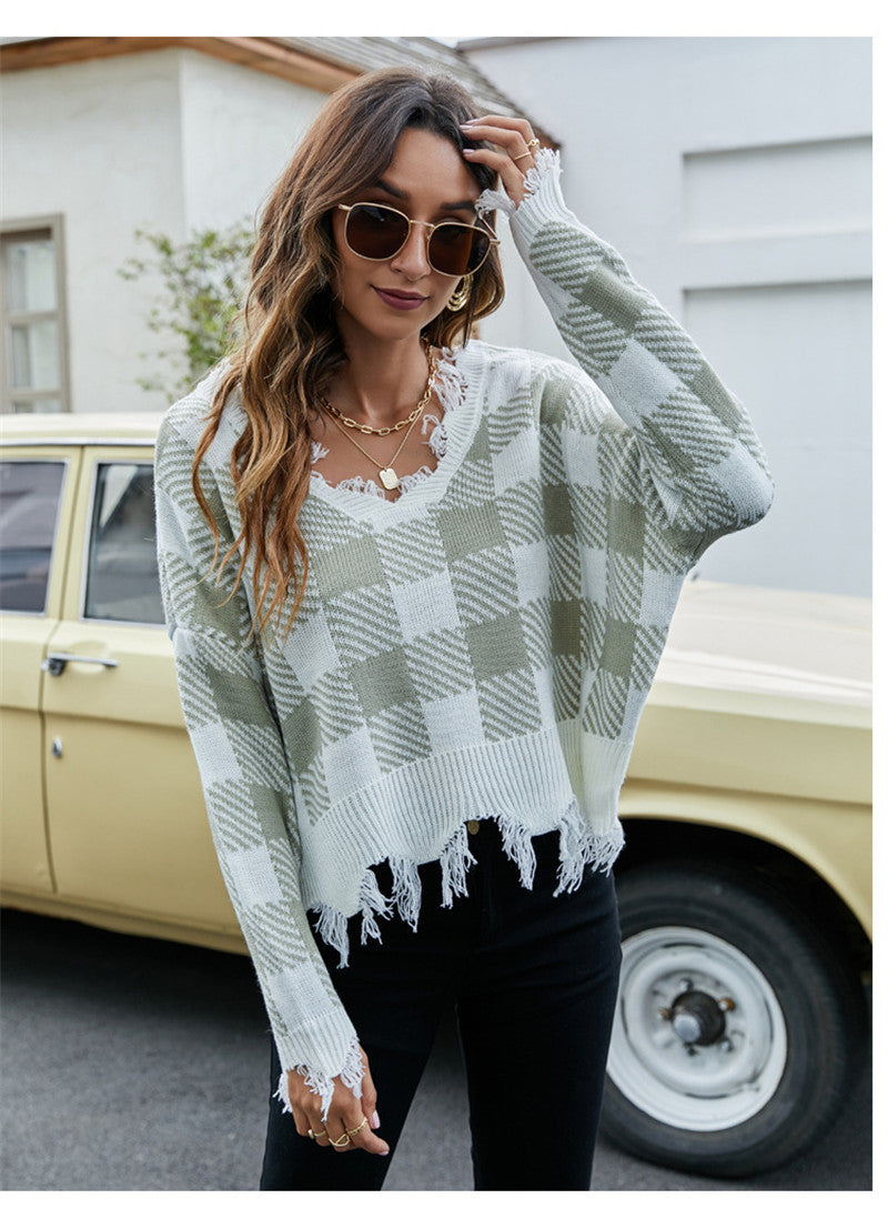 Women Plaid Autumn Sweater