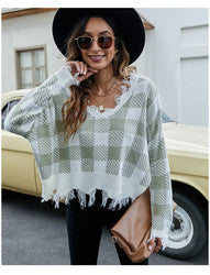 Women Plaid Autumn Sweater