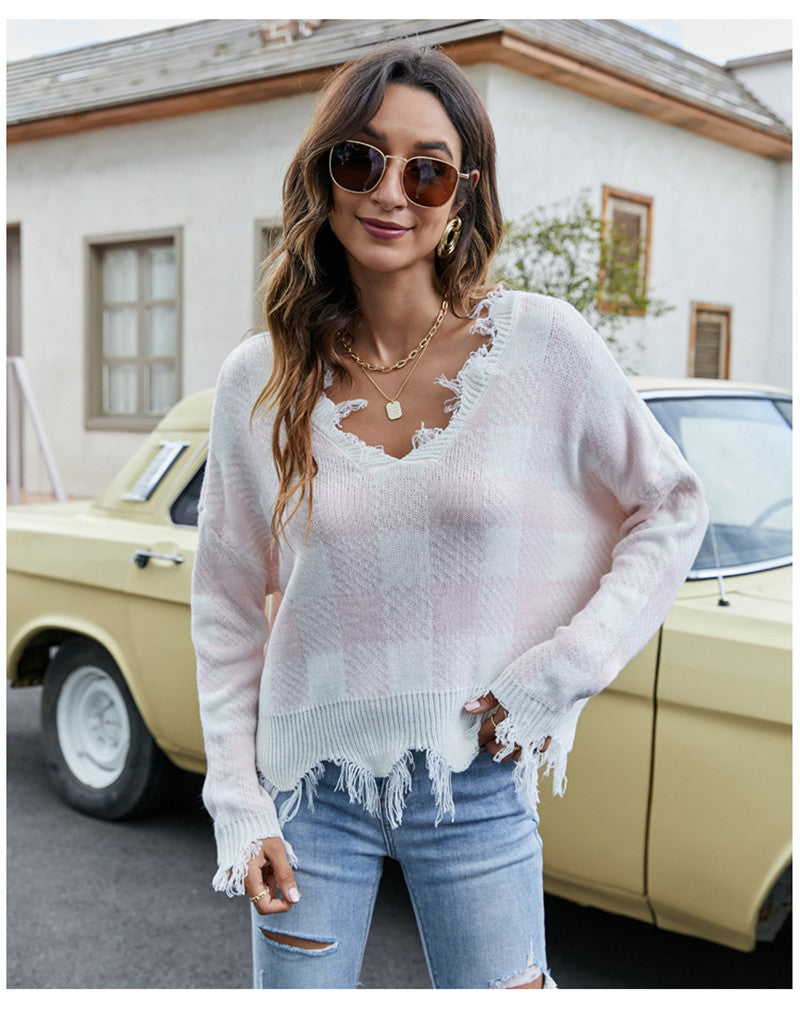 Women Plaid Autumn Sweater